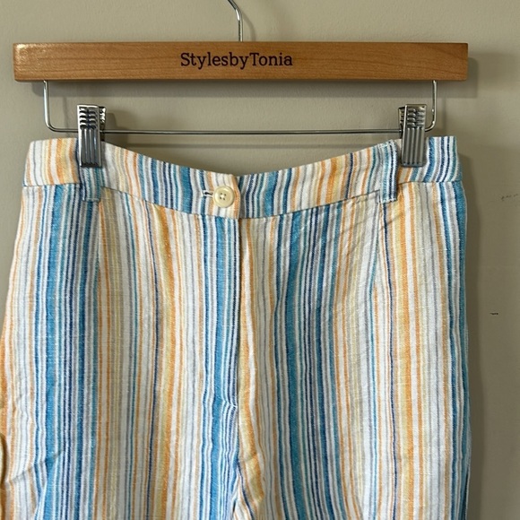 Reformation Tahiti Linen Ankle Crop Mid Rise Stripe Print Pattern Pants Sz 6 - Picture 4 of 13